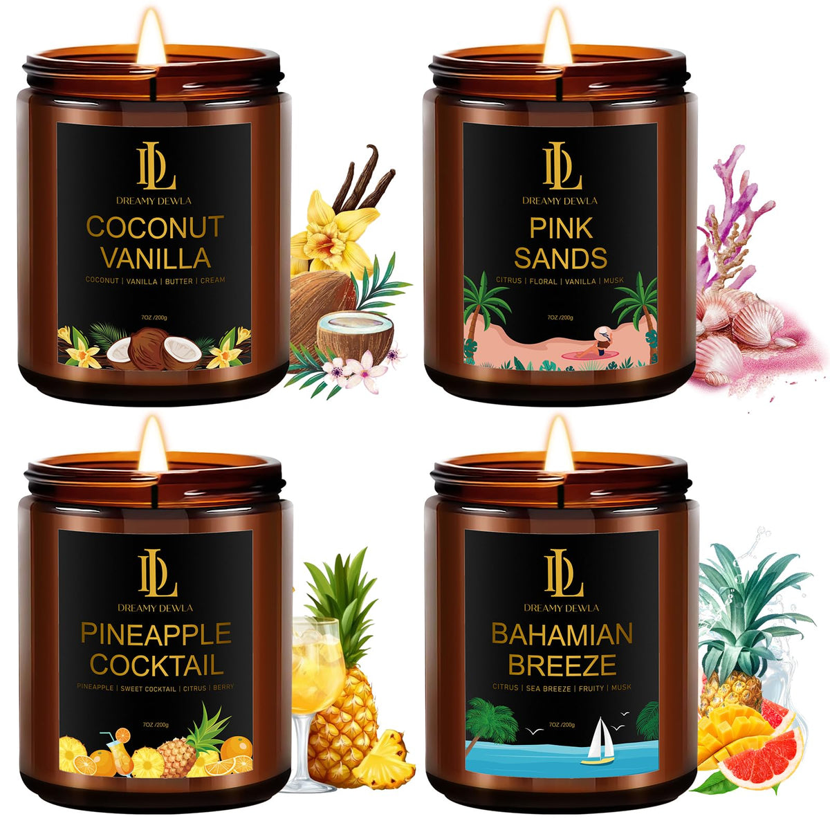 DL DREAMY DEWLA Fall Candles Set for Home Scented, 4 Pack 28oz, Soy Wax