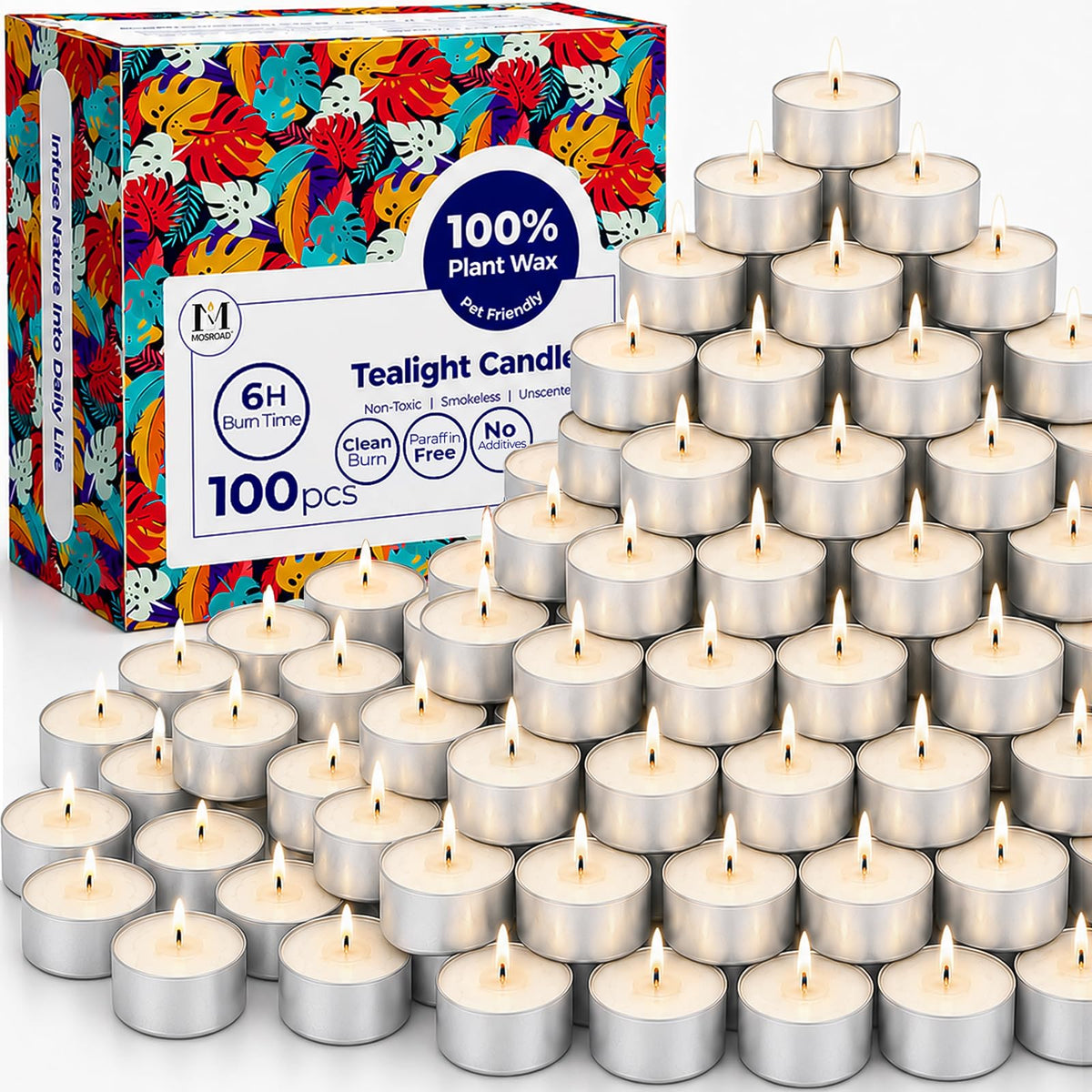 Tea Lights Candles 80 Pack, 4 Hour Palm Wax Tealights