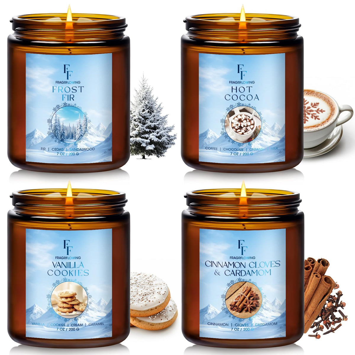 Fall Candles Set, 4 Pack Candles for Home Scented Natural Soy Wax, Autumn Gifts Set for Women Men, Fall Fragrance of Pumpkin/Cinnamon/Vanilla Cupcake/Apple