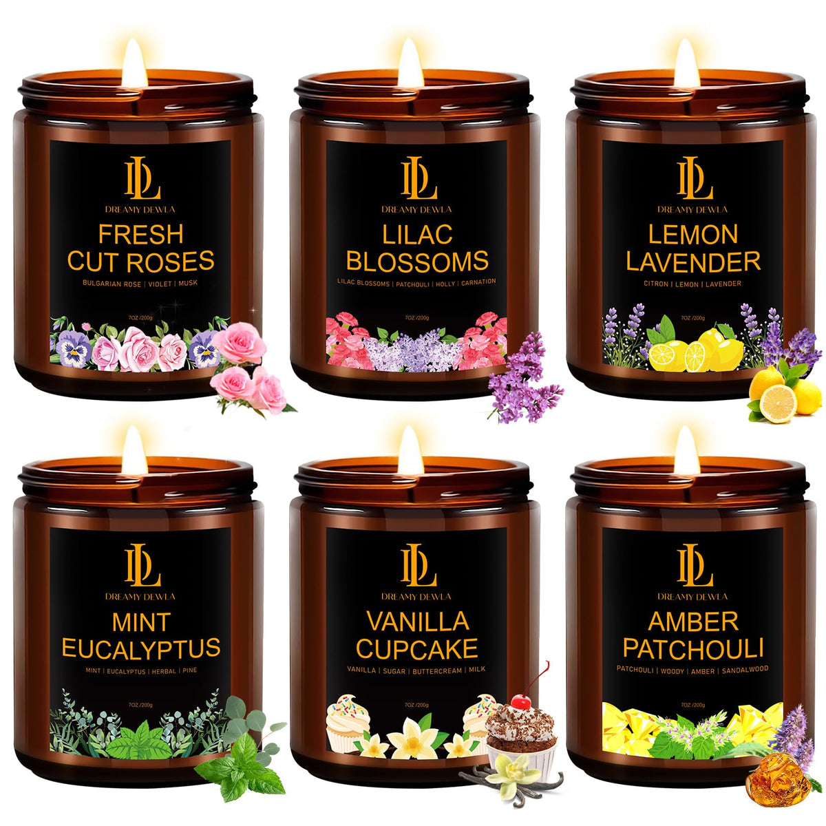 DL DREAMY DEWLA Fall Candles Set for Home Scented, 4 Pack 28oz, Soy Wax