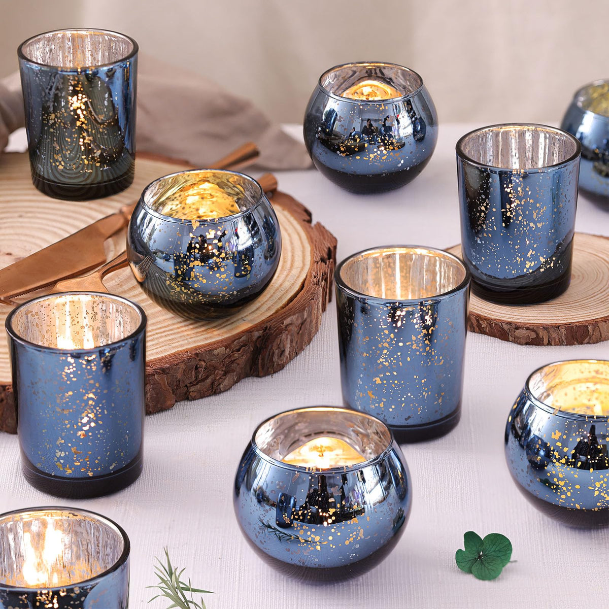 24 Pcs Assorted Gold Votive Candle Holders, Mercury Glass Tea Lights Holder
