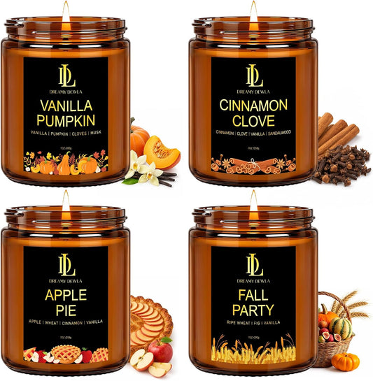 DL DREAMY DEWLA Fall Candles Set for Home Scented, 4 Pack 28oz, Soy Wax