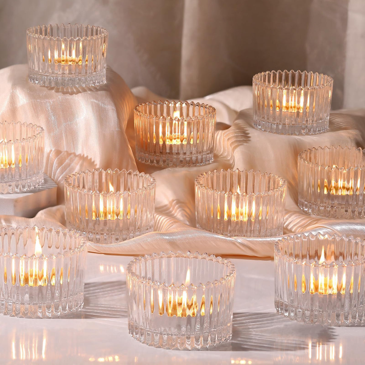 24 Pack Amber Tealight Candle Holders, Glass Votive Candle Holders
