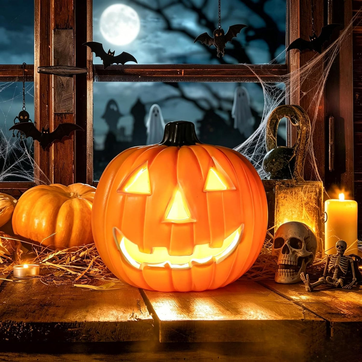 8 Inch LED Halloween Pumpkin Decorations, Lighted Indoor Outdoor Decor