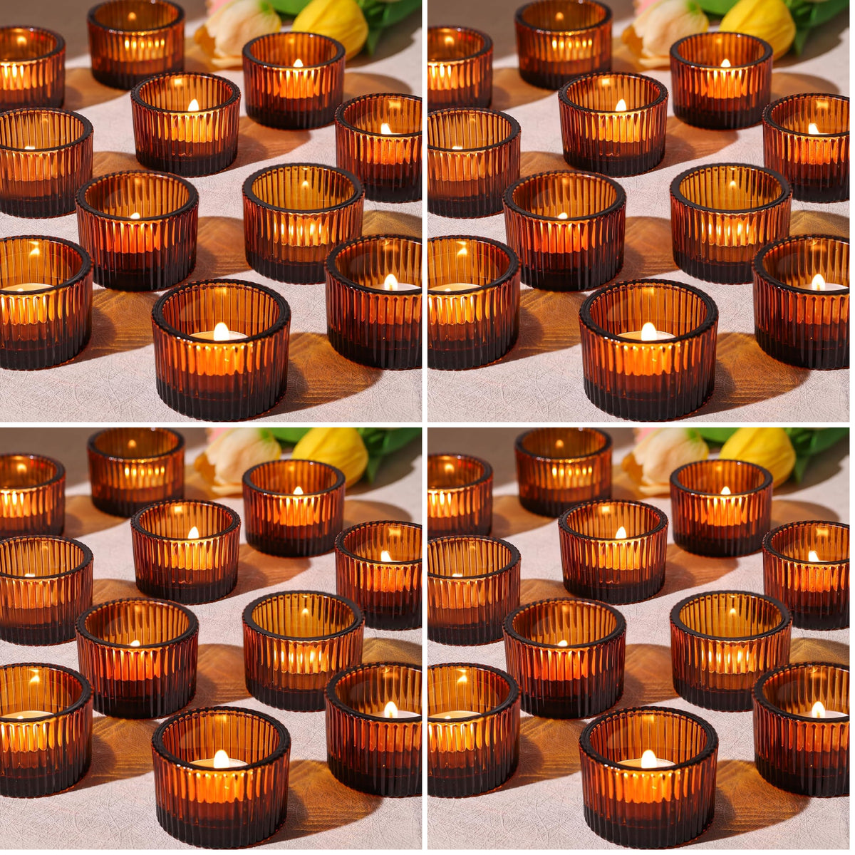 24 Pack Amber Tealight Candle Holders, Glass Votive Candle Holders