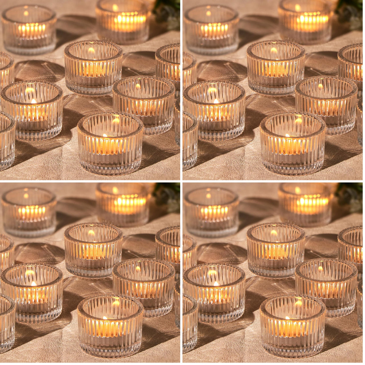24 Pack Amber Tealight Candle Holders, Glass Votive Candle Holders