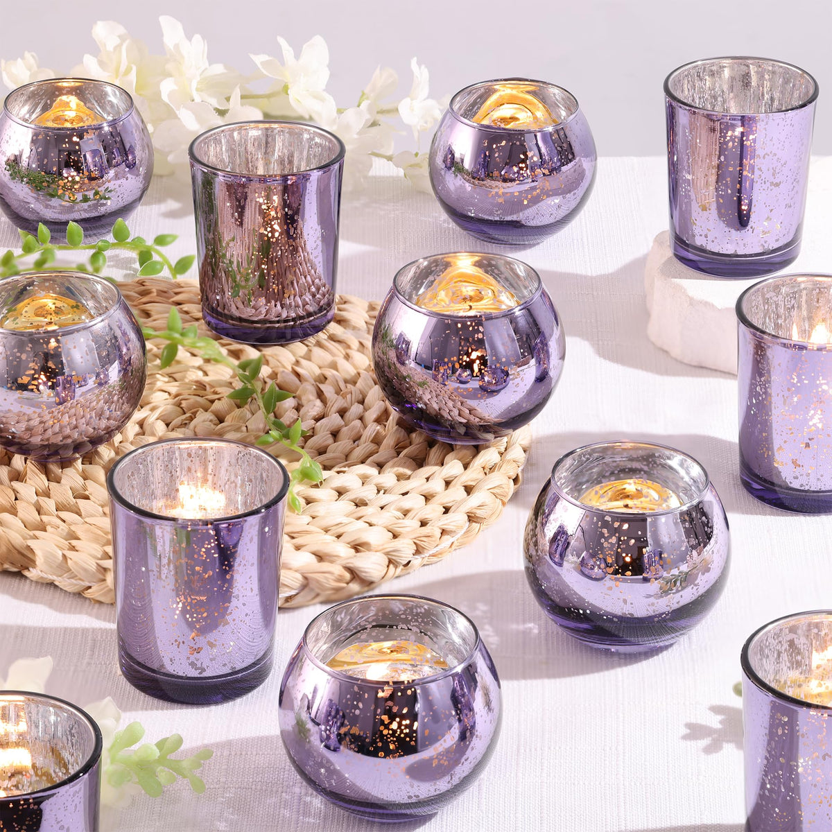 24 Pcs Assorted Gold Votive Candle Holders, Mercury Glass Tea Lights Holder