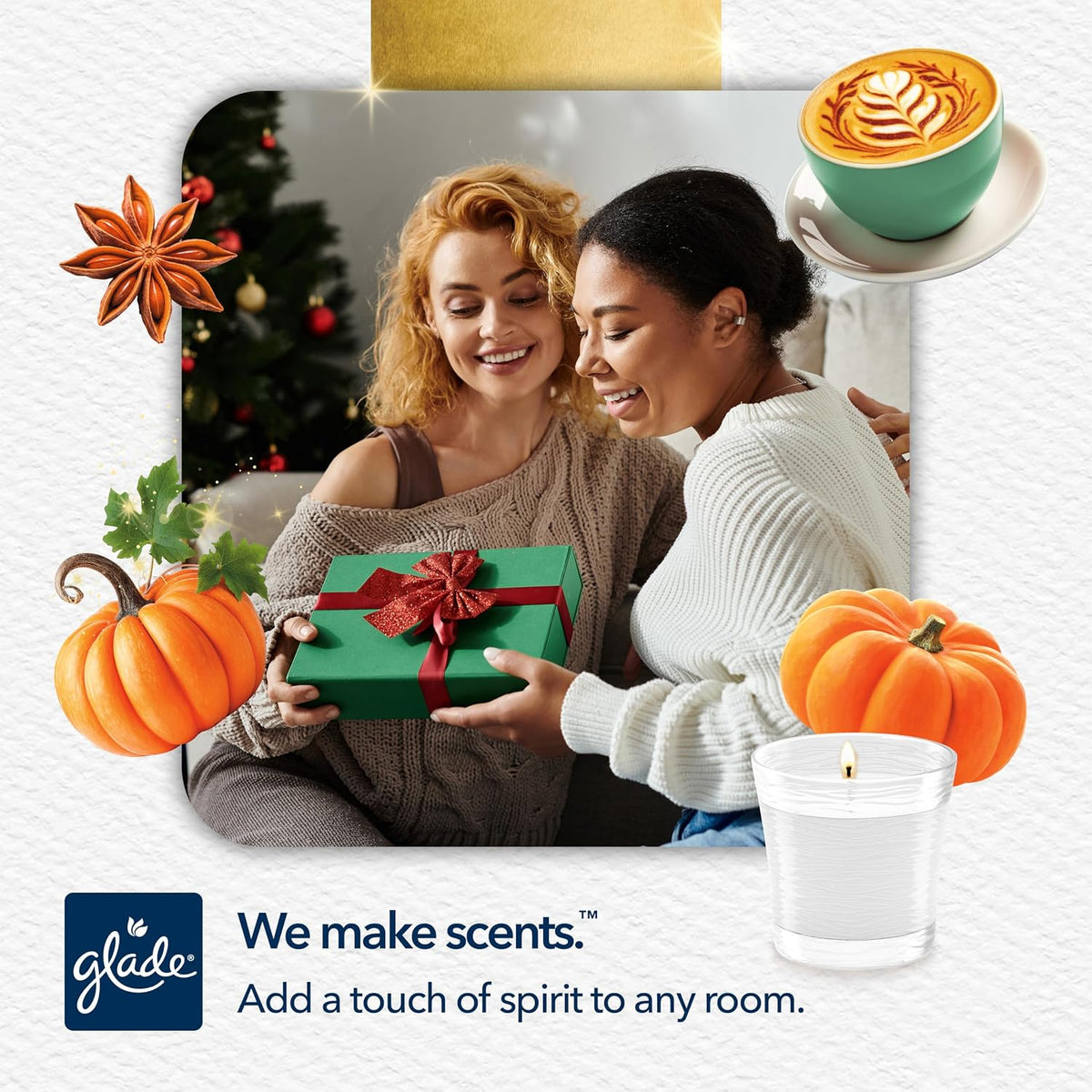 Glade Jar Candle, Golden Pumpkin & Spice, 4.08oz., 3 Count